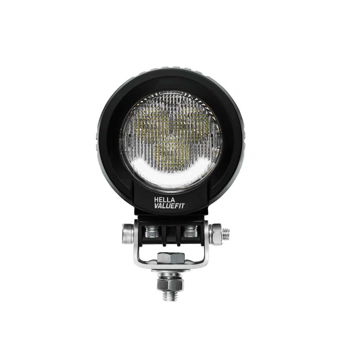 HELLA X-Treme Series LED Driving Lights in white mode with X-shape position light, rugged aluminum housing, IP69K, auxiliary high-beam for off-road.