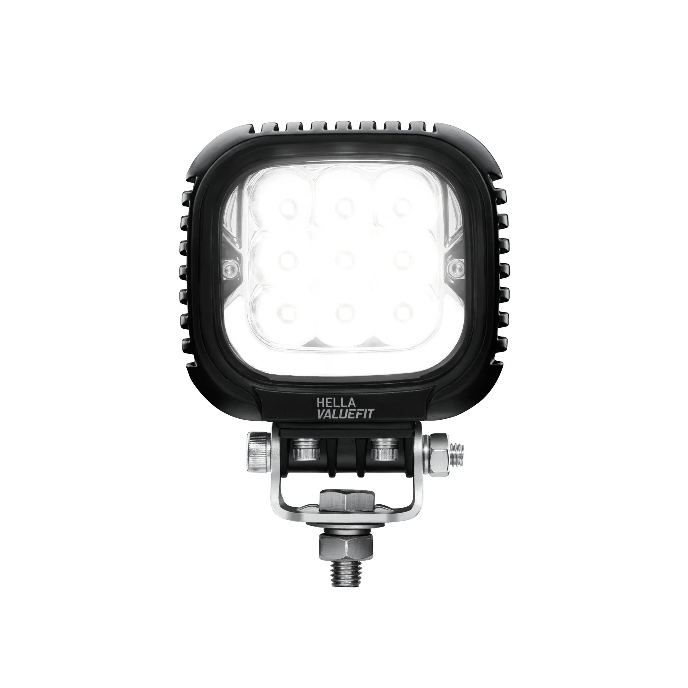 HELLA X-Treme Series LED Driving Lights in white mode, X-shape position light, rugged housing, IP69K, auxiliary high-beam, off-road