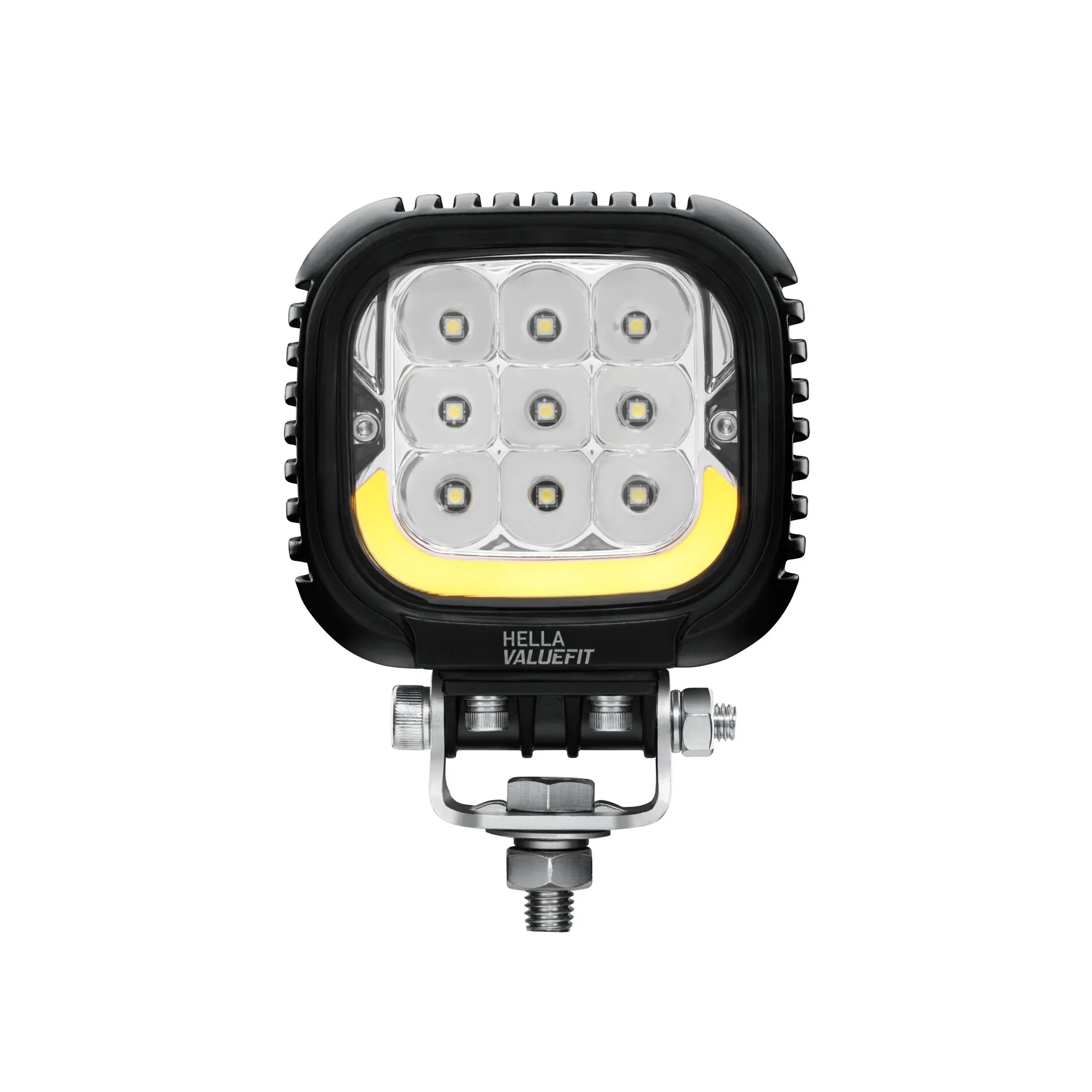 HELLA X-Treme Series LED Driving Lights auxiliary high-beam, amber X-shape position light, IP69K, rugged aluminum housing