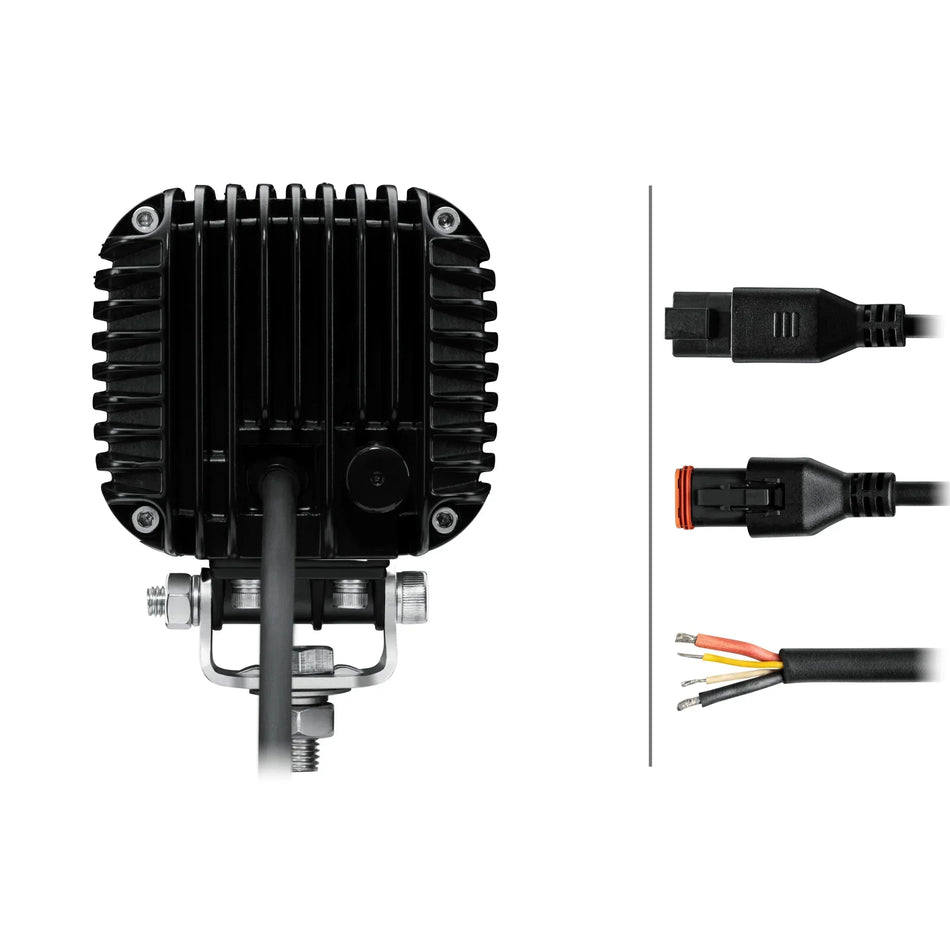 HELLA X-Treme Series LED Driving Lights rear view, rugged aluminum housing, IP69K, auxiliary high-beam, off-road