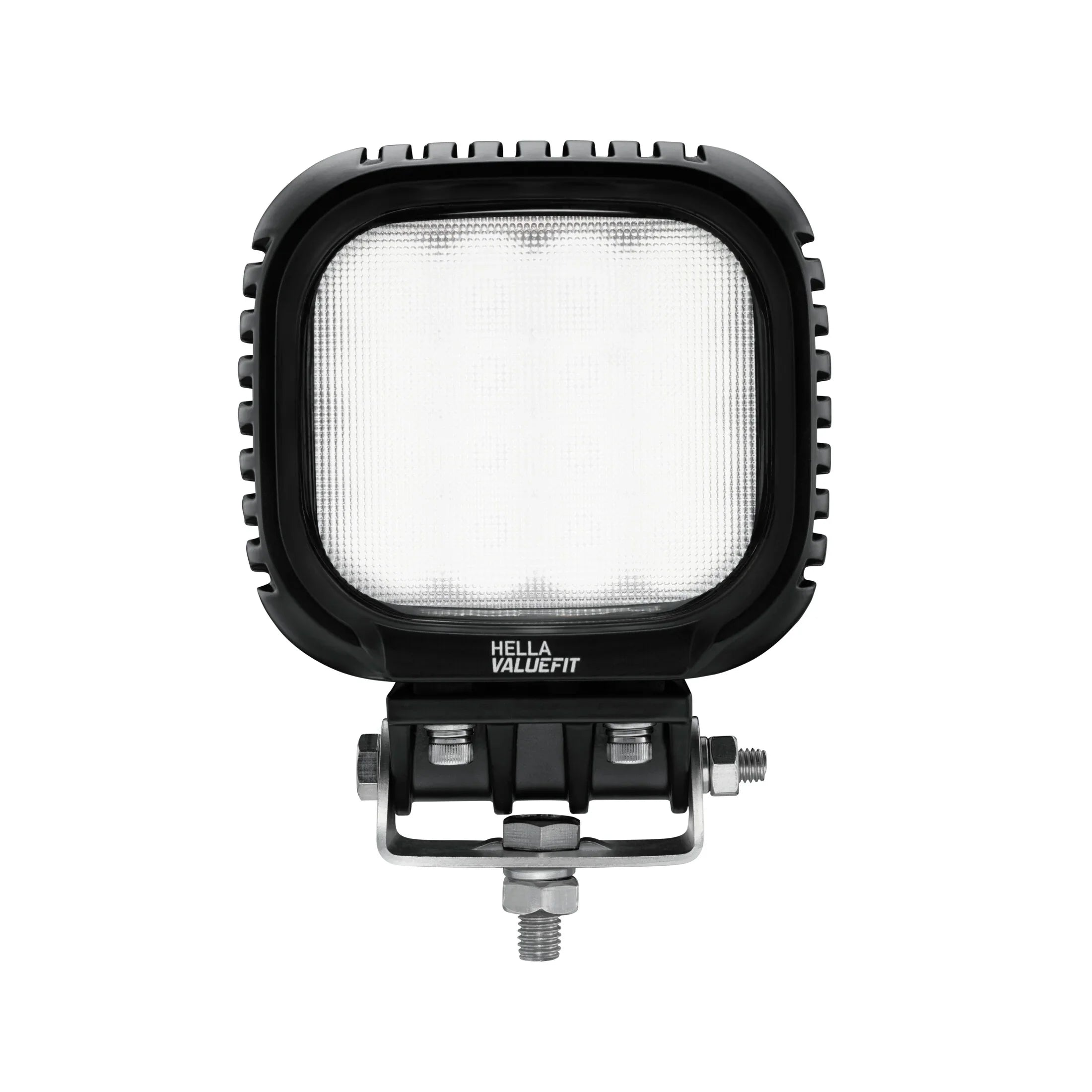 HELLA X-Treme Series LED Driving Lights in white mode with X-shape position light, IP69K, auxiliary high-beam, rugged aluminum housing, off-road