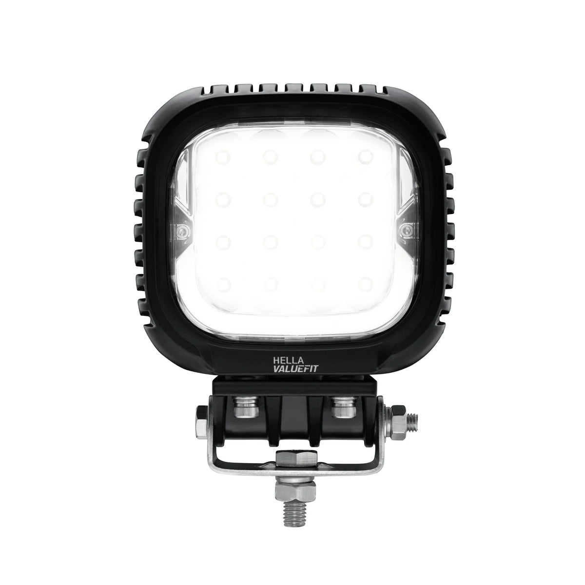 HELLA X-Treme Series LED Driving Lights in white mode with X-shape position light, IP69K, rugged housing, auxiliary high-beam, off-road