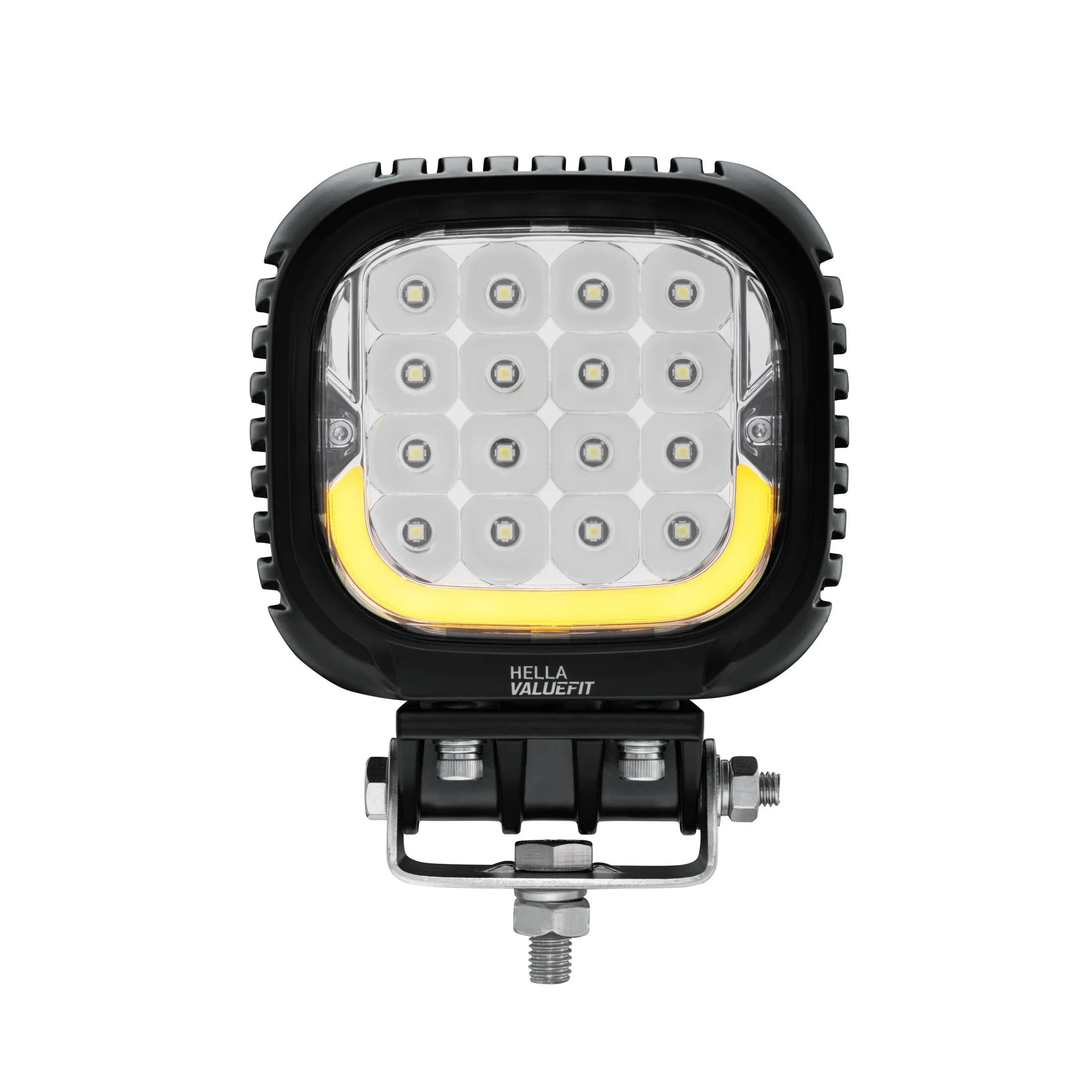 HELLA X-Treme Series LED Driving Light in amber X-shape mode, IP69K, rugged housing, auxiliary high-beam, off-road