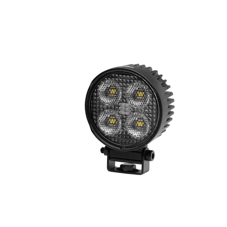 HELLA X-Treme Series IP69K LED Driving Light in White mode with X-shape position light, rugged housing, auxiliary high-beam, off-road ready.